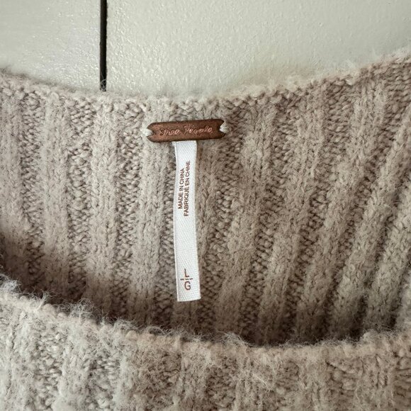 Free People Katie Ribbed Cropped Sweater Cream Peasant Balloon Sleeve L - Picture 5 of 6